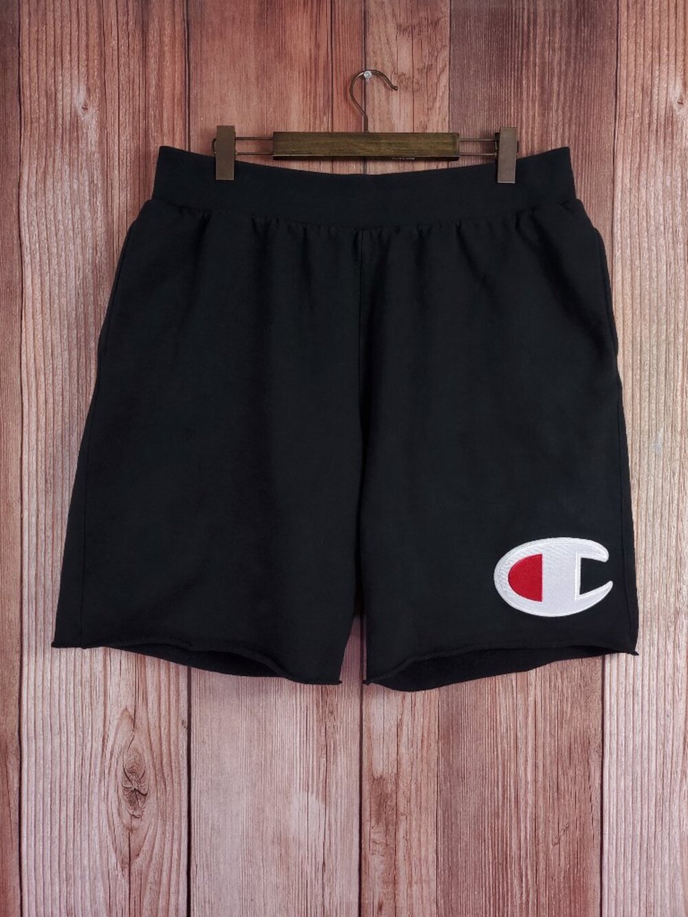 Champion Reverse Weave Sweat Shorts Mens 2XL Black Big C Logo Raw Hem Fleece